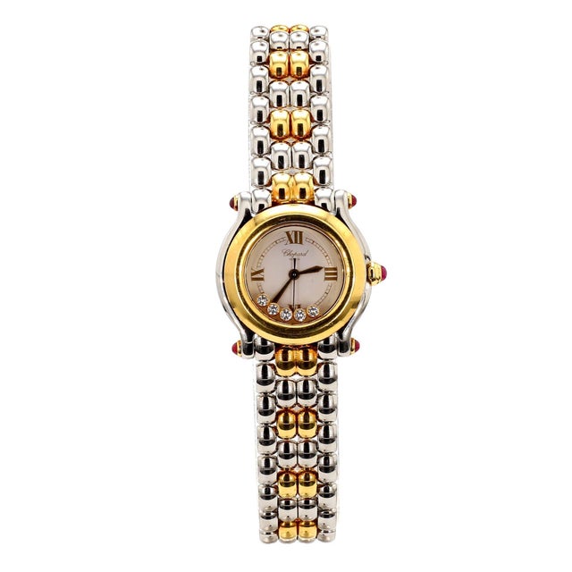 Vintage Chopard Happy Sport Ref 8246 ladies quartz 26mm watch in two-tone 18K yellow gold and stainless steel, featuring...