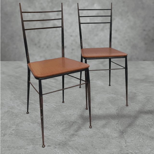 Black Chairs in Metal and Brown Imitation Leather, Set of 4 For Sale - Image 8 of 9
