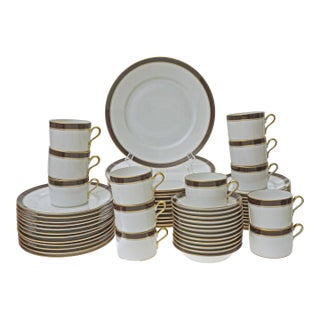 1980s Dinnerware Set 60 Pce Ginori Sardinia Pattern Brown & Gold Masculine Style Gift or Replacements For Sale