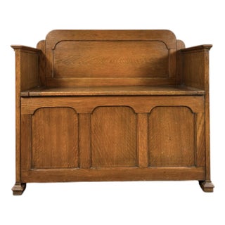 Early 19th Century English Oak Monks Bench With Storage For Sale