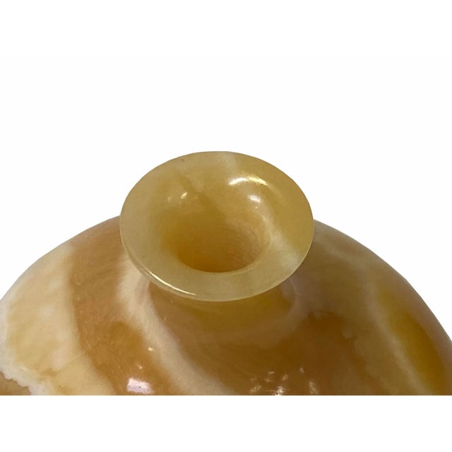 2020s Natural Yellow Brown Stone Carved Fat Round Shape Display Vase For Sale - Image 5 of 6