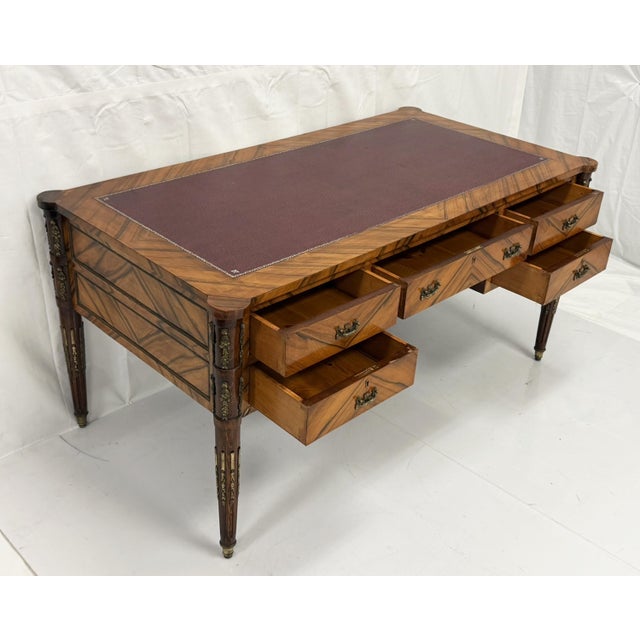 Antique Italian Louis XVI Walnut Bronze Leather Partner’s Writing Desk For Sale - Image 10 of 18