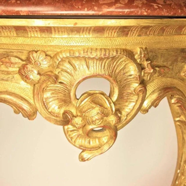 Italian Louis XV Style Giltwood Console Table For Sale - Image 3 of 9