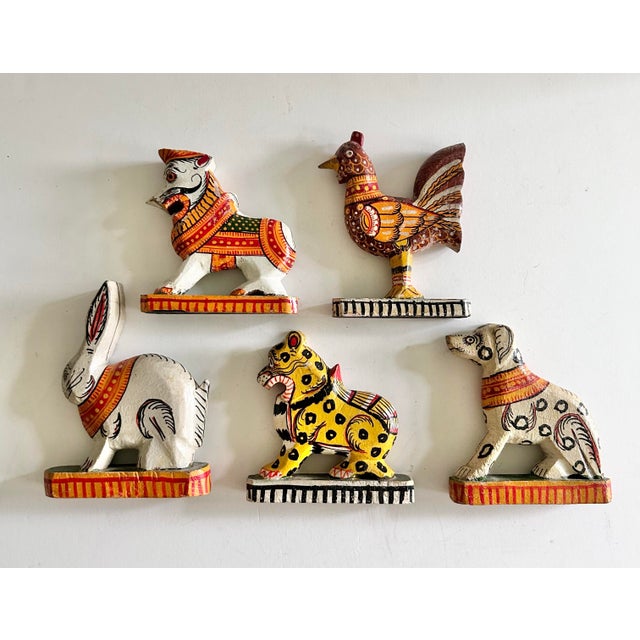 Wood Antique Indian Hand-Painted Folk Art Animal Procession Figures, Set of 11 For Sale - Image 7 of 12