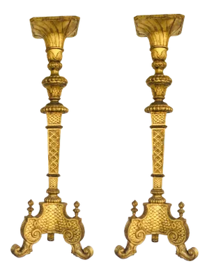 Large Scale Italian Vintage Gold Finished Carved Wood Pedestals - a Pair
