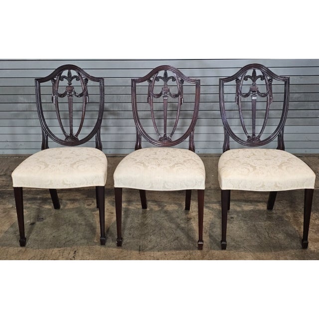 Wood 1980s Set of 6 Kindel Master Works Collection Mahogany Federal Shield Back Chairs For Sale - Image 7 of 14
