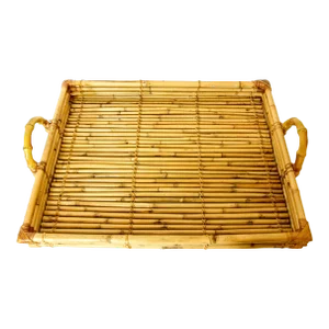 Vintage Large Pencil Rattan Bamboo Serving Tray With Handles