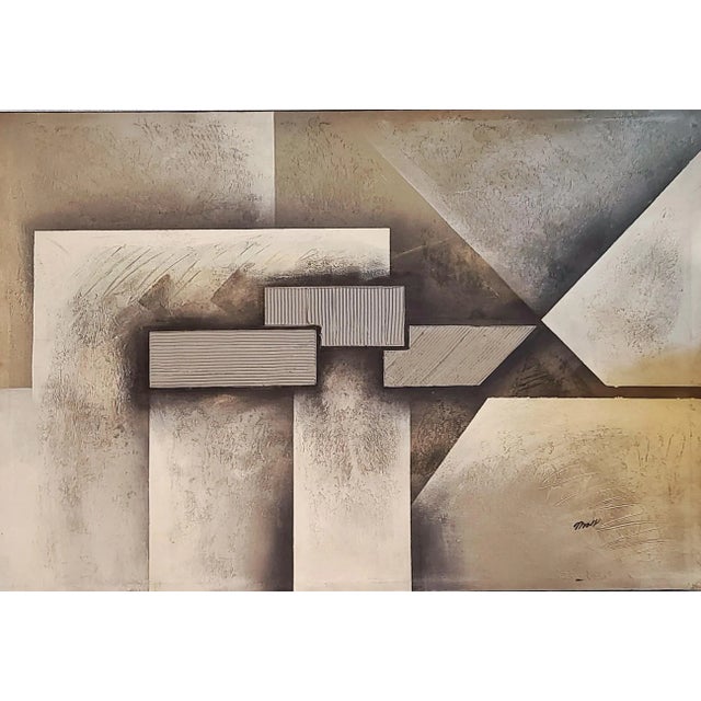 A textural study in tonal dimensionality, this piece explores shades of black, white, and taupe. Multiple forms occupy...