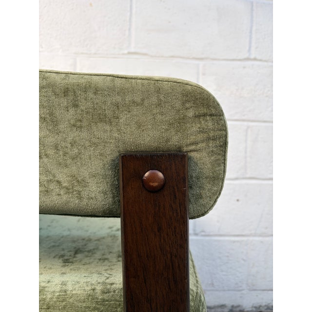 Mid-Century Modern Walnut Chair With Plush Green Upholstery For Sale - Image 11 of 13