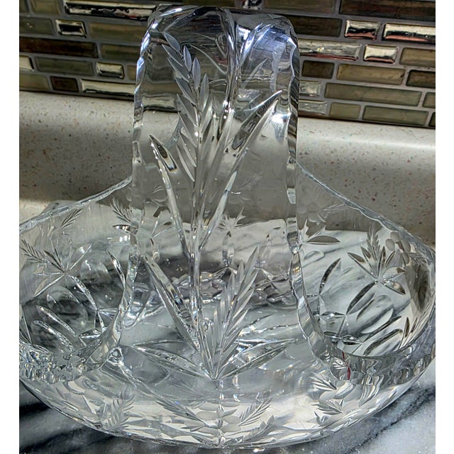 Vintage Irena Glass Co. Poland Hand-Cut Lead Crystal Bridal Basket For Sale - Image 4 of 7