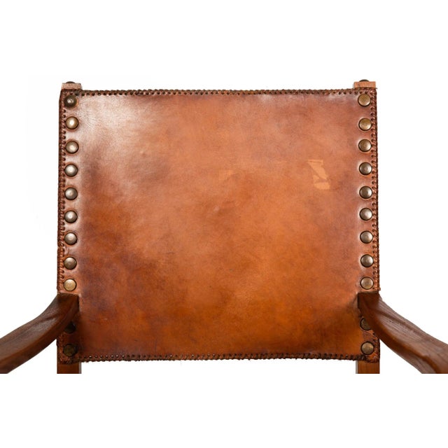 Set of Six French Oak and Stitched Leather Chairs For Sale - Image 10 of 12