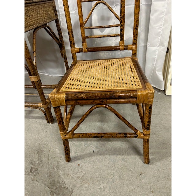 Vintage Burnt Bamboo Rattan Pagoda Desk With Chair For Sale - Image 11 of 14
