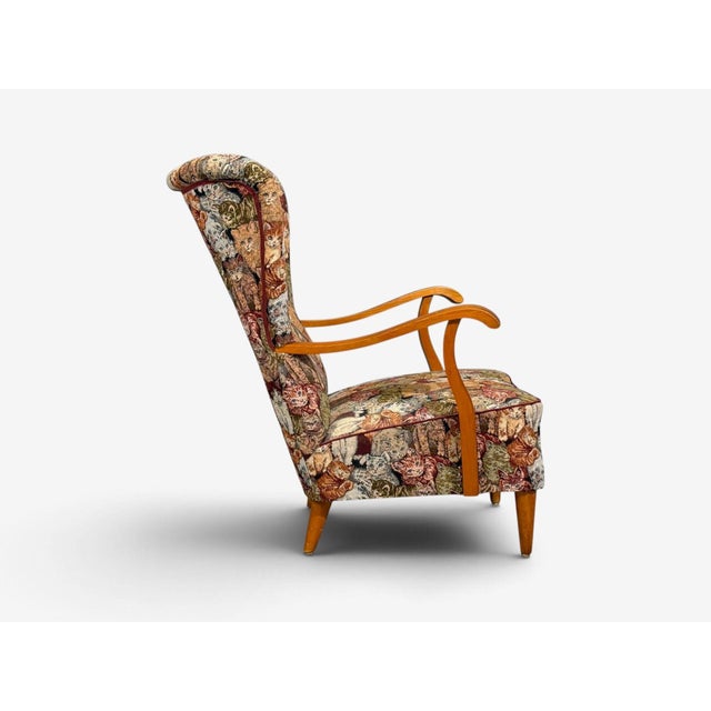 Swedish Modern, Wingback Lounge Chair, Birch, Fabric, Sweden, 1950s For Sale - Image 11 of 12