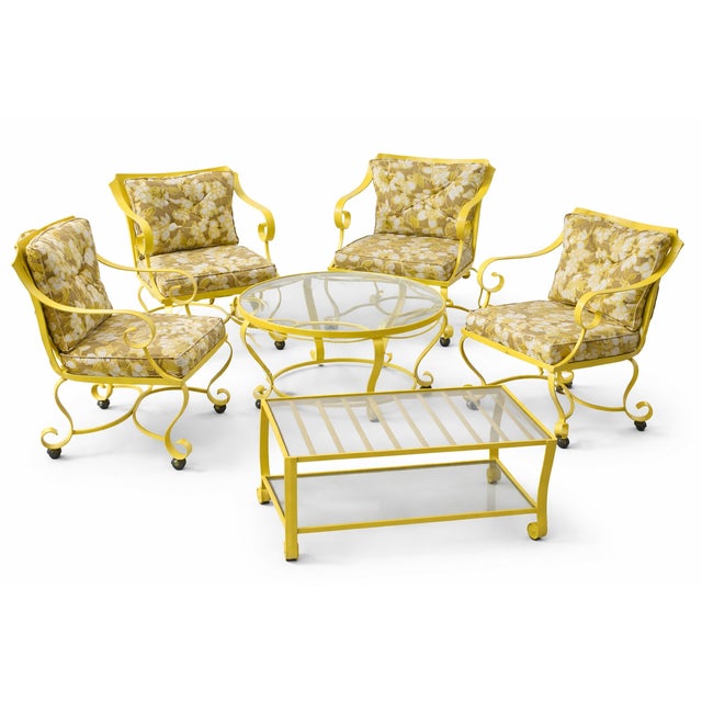 Vintage O.W. Lee “Alphonse” Yellow Wrought Iron Patio Set – Hollywood Regency Palm Springs 6-Piece Collection For Sale - Image 9 of 10