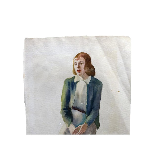 Original 1940's Watercolor Painting of a Woman For Sale - Image 4 of 6