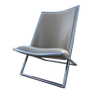 Mid 20th Century Tubular Chrome & Leather Scissor Chair Attributed to Ward Bennett For Sale