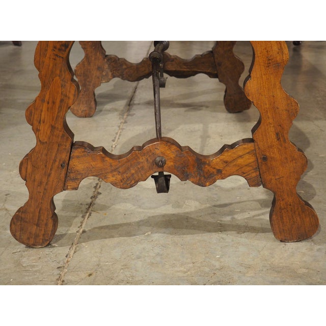 Mid 20th Century A 1900s Spanish Library Table Desk With Iron Stretchers, Shallow Frieze Drawers For Sale - Image 5 of 18