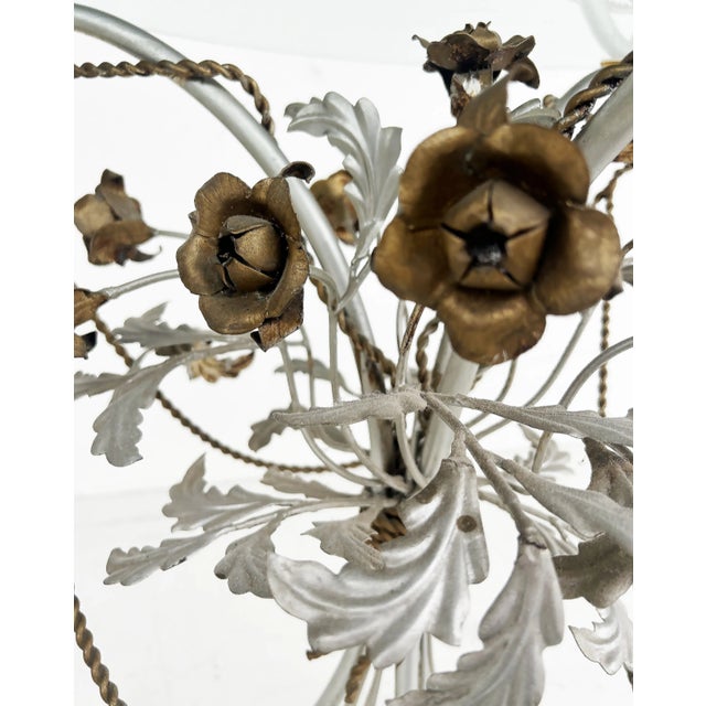 Metal Italian Mid-Century Mixed Metal Wrought Iron Side Tables, Glass Tops, Pair For Sale - Image 7 of 8