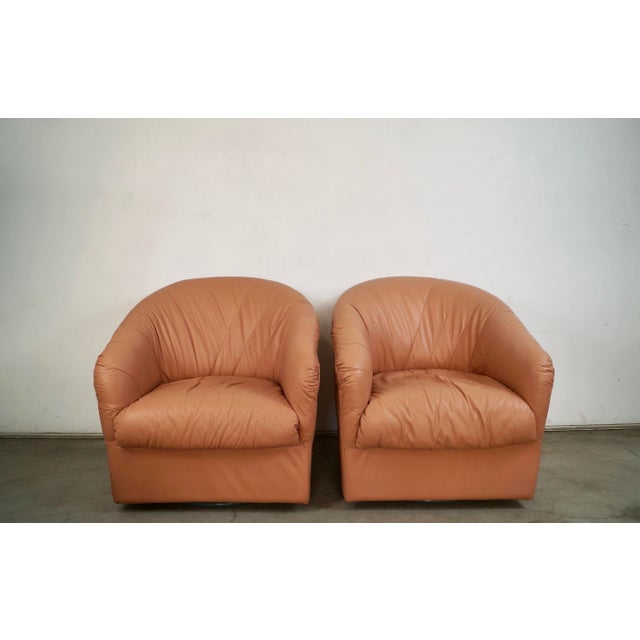 Drexel 1980’s Art Deco Leather Swivel Lounge Chairs - A Pair For Sale - Image 4 of 12