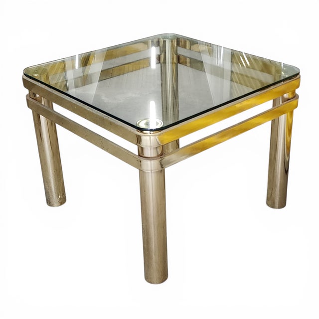 Vintage Brass Hollywood Regency Style Modern Contemporary Glass Top End Table 1 of 2 For Sale - Image 14 of 15