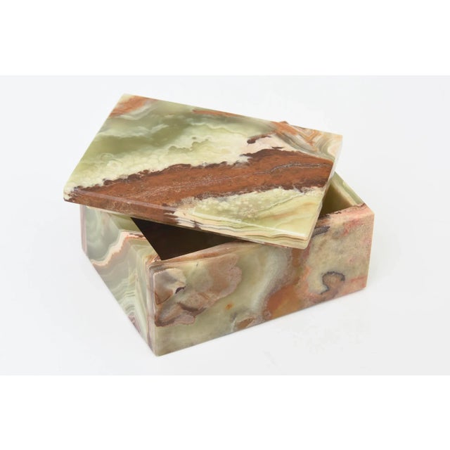 Vintage MId Century Modern Italian Alabaster Small LIdded Box Green, Brown, Burnt Orange, Gray For Sale - Image 4 of 11