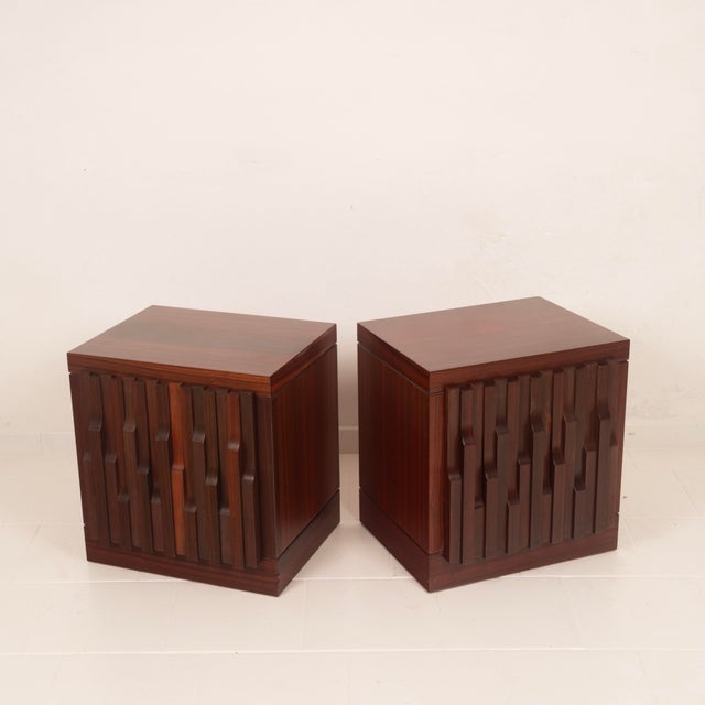 Mid-Century Gaetano Padouk Wood Nightstands by Luciano Frigerio for Frigerio, 1970s, Set of 2 For Sale - Image 6 of 18
