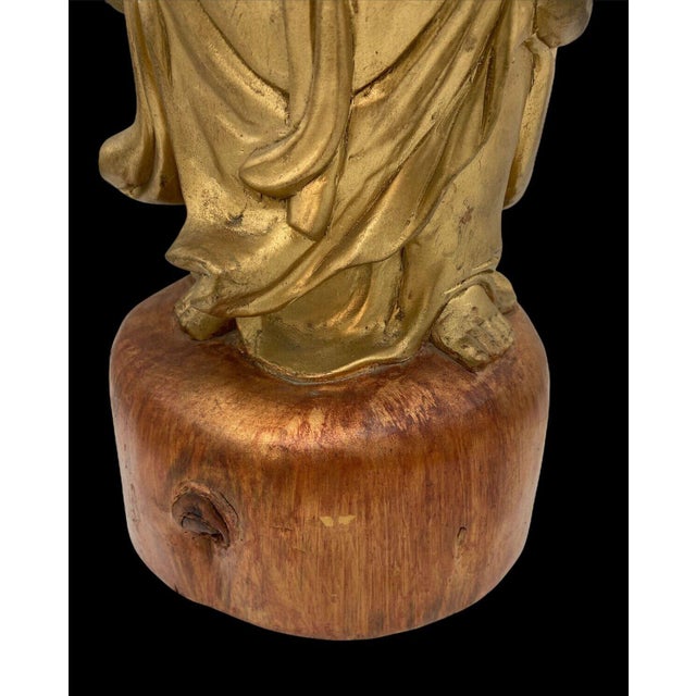 Wood Antique Japanese Wooden Hotei with Gilt-Coloured Finish, Early Shōwa Period, 1920s-1940s For Sale - Image 7 of 15
