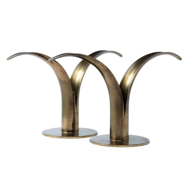 Brass Mid-Century Swedish Brass Candlesticks- a Pair For Sale - Image 8 of 8