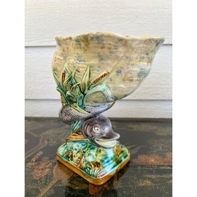 Antique Majolica Vase Bowl Dolphin Nautilus Shell English Royal Worcester C1870 For Sale - Image 9 of 18