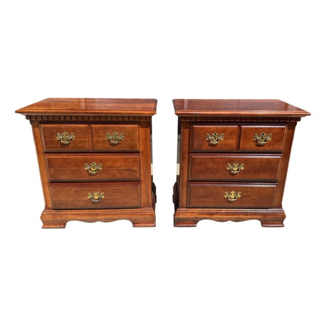 Pair of Chippendale Style Three Drawer Nightstands For Sale