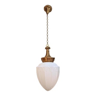 1910s Gothic Revival Quatrefoil Clover Milk Glass Pendant For Sale