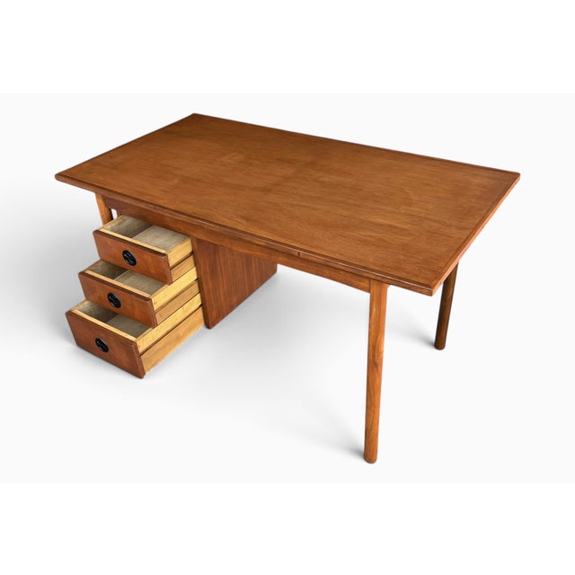 Restored Danish Modern Writing Desk With Sliding Cabinet & Tapered Legs For Sale - Image 15 of 17