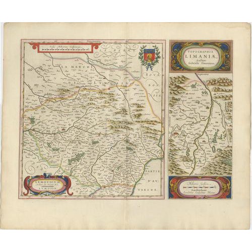 Antique Map of Limousin and Limagne from Blaeu, France, 1642 For Sale