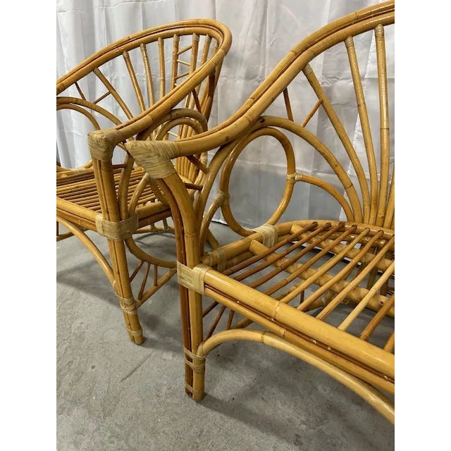 Vintage Bent Rattan Circle Sided Chairs, a Pair For Sale - Image 10 of 12