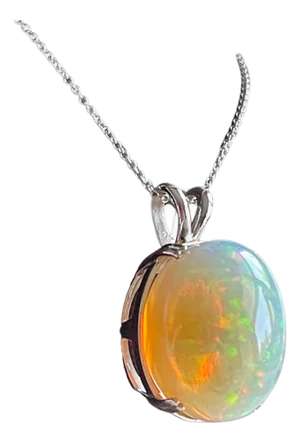 40 Carat Oval Ethiopian Opal Pendant / Necklace 14 Karat White Gold Necklace