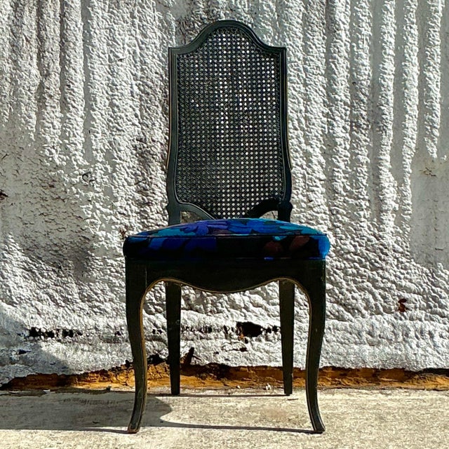 Traditional Vintage Regency Jack Lenor Larsen Cane Chair For Sale - Image 3 of 6