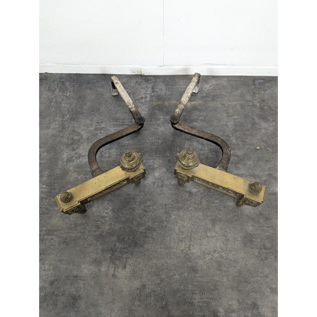 Louis XVI Style Brass Andirons with Fire Pots, Set of 2 For Sale - Image 6 of 8