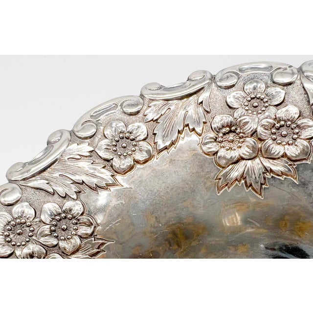 Vintage Silverplate Floral Repoussé Pedestal Candy/ Nut Bowl – Traditional / Hollywood Regency For Sale - Image 12 of 13