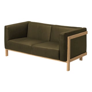 Two-Seater Sofa in Oak Wood and Bosco Leather by Julien Renault For Sale