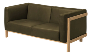 Two-Seater Sofa in Oak Wood and Bosco Leather by Julien Renault