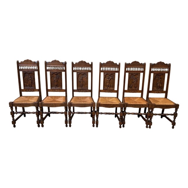 Vintage Oak Chairs, 1945, Set of 6 For Sale