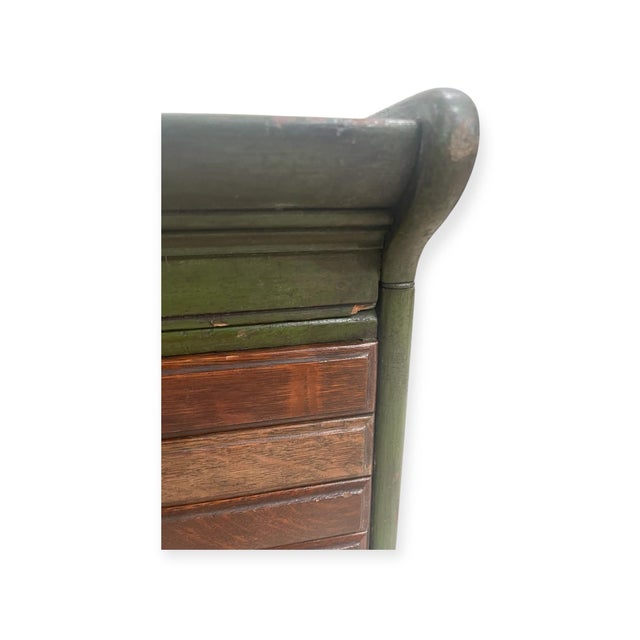 Late 19th Century Antique Green Painted Dental Cabinet Two Sided Drawers With Porcelain Knobs Collectors For Sale - Image 5 of 12