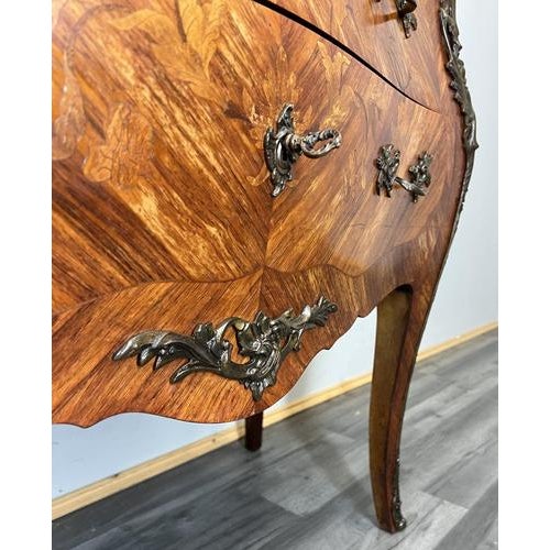 Antique French Walnut Bombe Chest of Drawers with Marble Top For Sale - Image 13 of 17