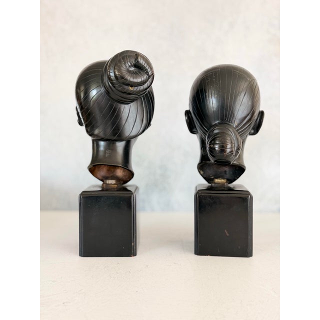 Pair of Vietnamese Bronze Bust Sculptures Nguyen Thanh Le Attribution Luxury Asian Art | Mid-Century Patinated Bronze Circa 1950’s For Sale - Image 12 of 12