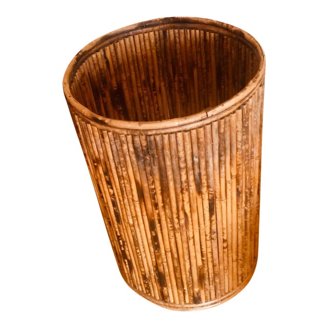 Vintage Bamboo Handmade Laundry Barrel Shape Hamper Made in Hawaii Can Be Used as a Container Too For Sale