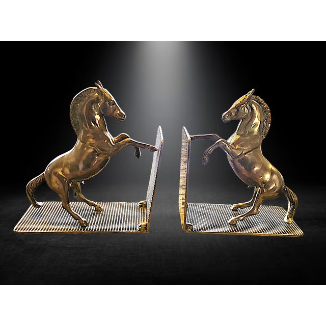 Mid-Century Modern Vintage Solid Brass Horse - Bookends Heavy Pair, 1970 Era For Sale - Image 3 of 10