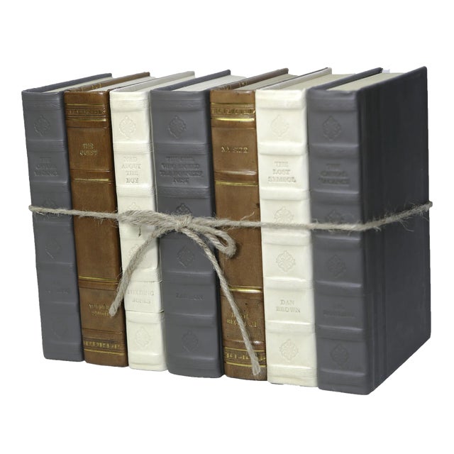 Decorative Books - Neutral Mix Leather Book Bundle - 1 Foot of Books For Sale