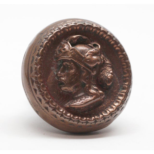 This is a rare antique American 19th century bronze door knob "Plumed Helmet" Knight Figural doorknob produced by Russell...