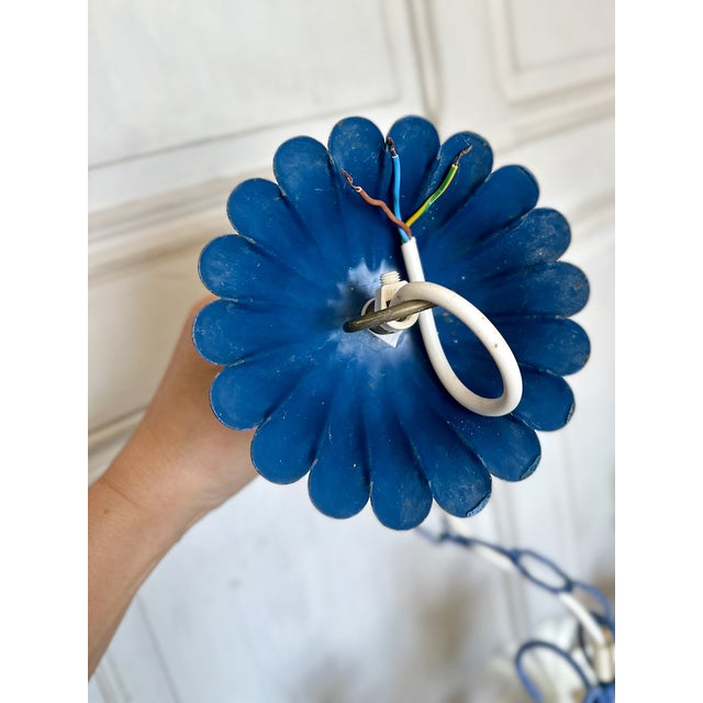French Blue and White Tole Floral Cage 4-Light Chandelier, 1970s For Sale - Image 14 of 15