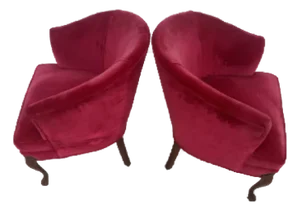 Pair of Red Velvet Vintage Tub Chairs
